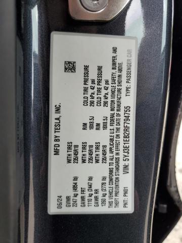 Photo 12 VIN: 5YJ3E1EB2RF794755 - TESLA MODEL 3 