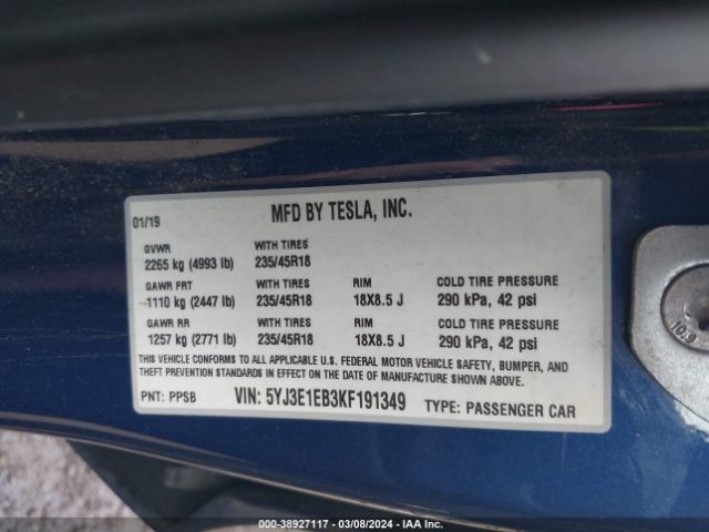 Photo 8 VIN: 5YJ3E1EB3KF191349 - TESLA MODEL 3 