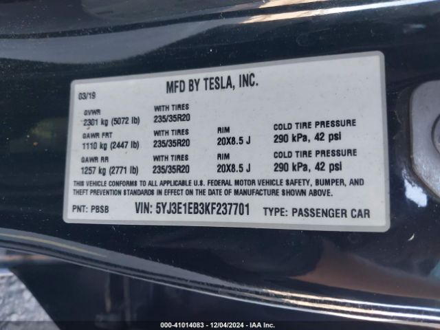 Photo 8 VIN: 5YJ3E1EB3KF237701 - TESLA MODEL 3 