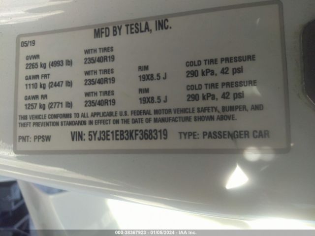 Photo 8 VIN: 5YJ3E1EB3KF368319 - TESLA MODEL 3 