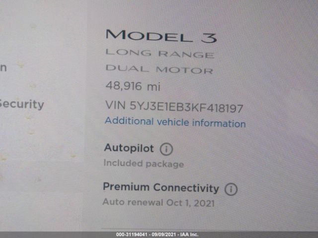 Photo 6 VIN: 5YJ3E1EB3KF418197 - TESLA MODEL 3 