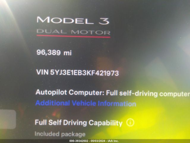 Photo 6 VIN: 5YJ3E1EB3KF421973 - TESLA MODEL 3 