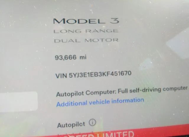 Photo 8 VIN: 5YJ3E1EB3KF451670 - TESLA MODEL 3 