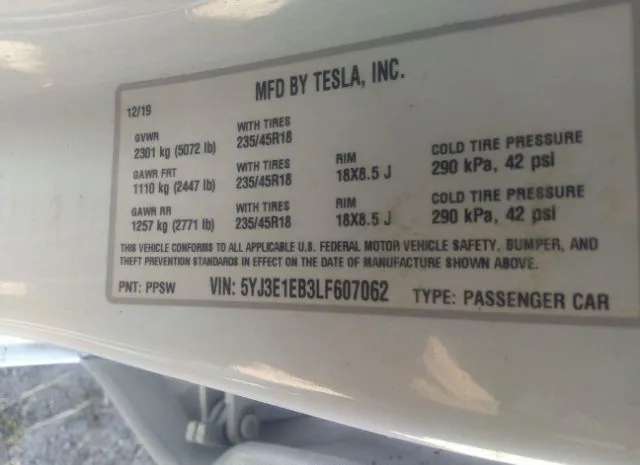 Photo 8 VIN: 5YJ3E1EB3LF607062 - TESLA MODEL 3 