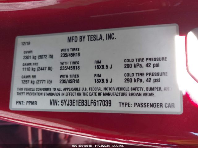 Photo 8 VIN: 5YJ3E1EB3LF617039 - TESLA MODEL 3 