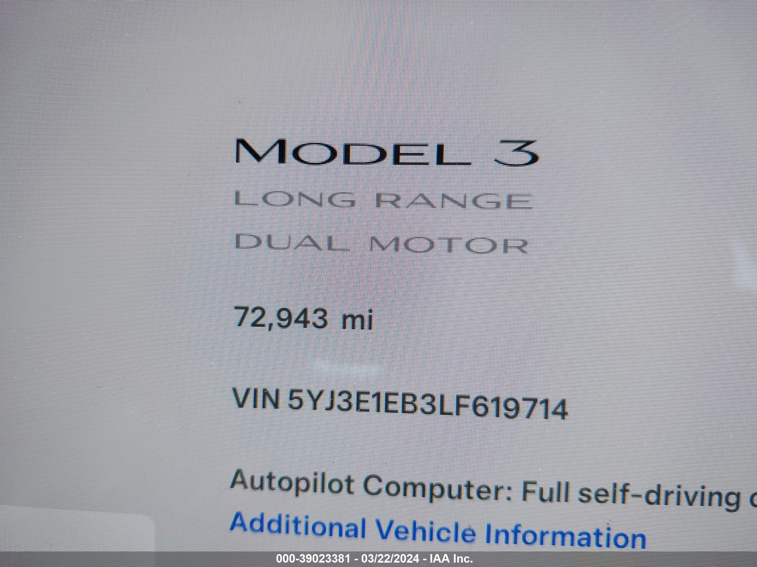 Photo 13 VIN: 5YJ3E1EB3LF619714 - TESLA MODEL 3 