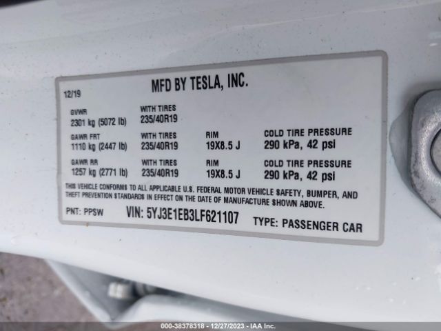 Photo 8 VIN: 5YJ3E1EB3LF621107 - TESLA MODEL 3 