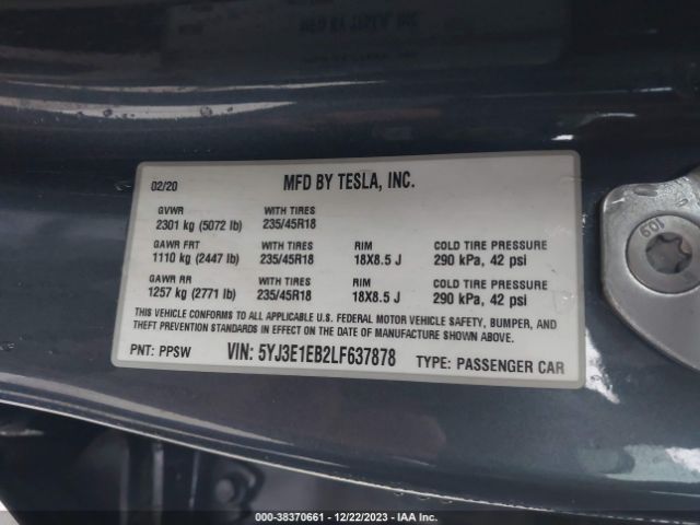 Photo 8 VIN: 5YJ3E1EB3LF663373 - TESLA MODEL 3 