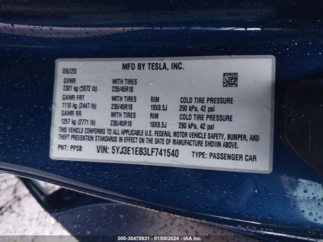 Photo 8 VIN: 5YJ3E1EB3LF741540 - TESLA MODEL 3 