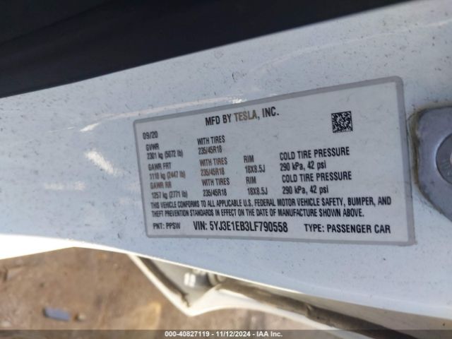 Photo 8 VIN: 5YJ3E1EB3LF790558 - TESLA MODEL 3 