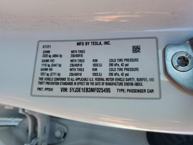 Photo 11 VIN: 5YJ3E1EB3MF025495 - TESLA MODEL 3 