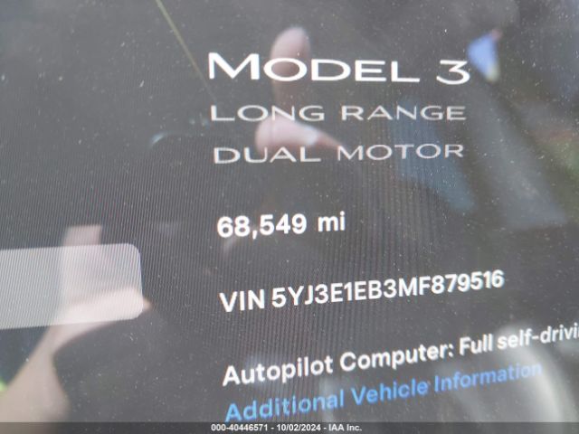 Photo 6 VIN: 5YJ3E1EB3MF879516 - TESLA MODEL 3 