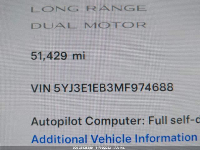 Photo 8 VIN: 5YJ3E1EB3MF974688 - TESLA MODEL 3 