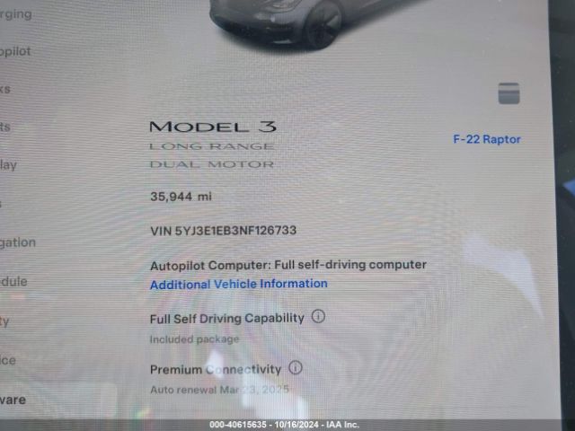 Photo 6 VIN: 5YJ3E1EB3NF126733 - TESLA MODEL 3 