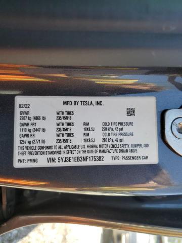 Photo 11 VIN: 5YJ3E1EB3NF175382 - TESLA MODEL 3 