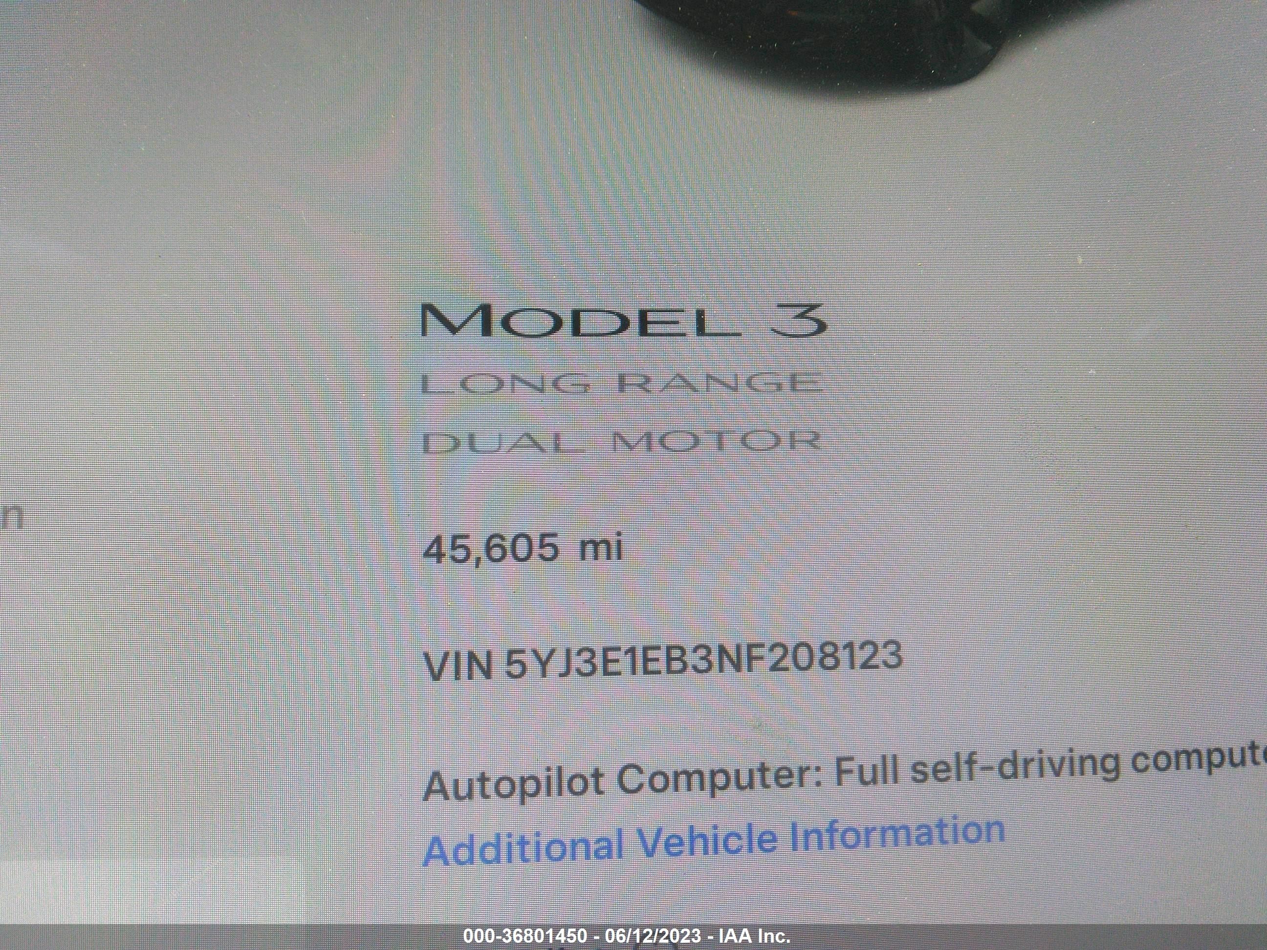 Photo 6 VIN: 5YJ3E1EB3NF208123 - TESLA MODEL 3 