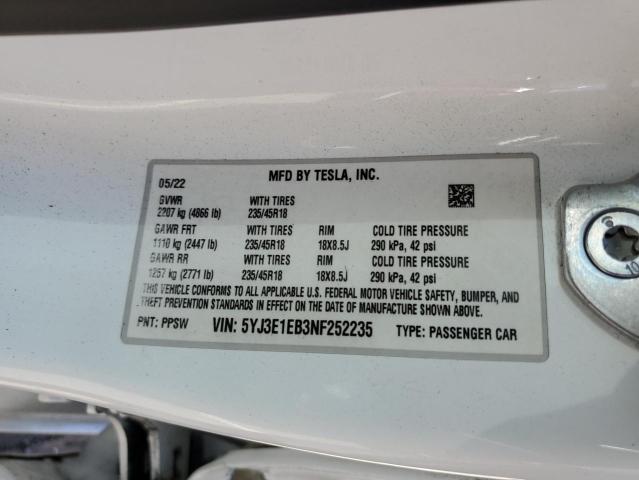 Photo 11 VIN: 5YJ3E1EB3NF252235 - TESLA MODEL 3 