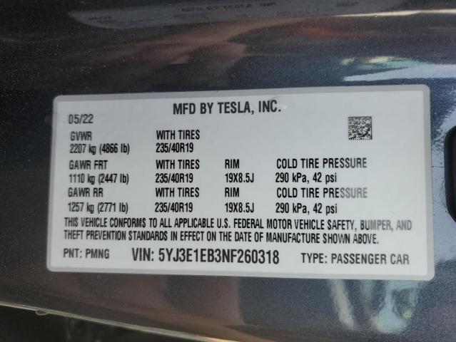 Photo 11 VIN: 5YJ3E1EB3NF260318 - TESLA MODEL 3 