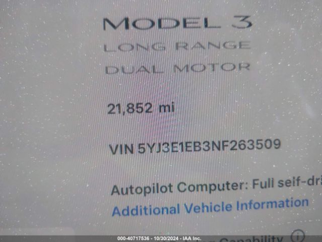 Photo 6 VIN: 5YJ3E1EB3NF263509 - TESLA MODEL 3 