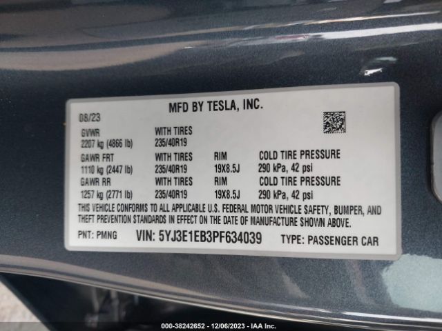 Photo 8 VIN: 5YJ3E1EB3PF634039 - TESLA MODEL 3 