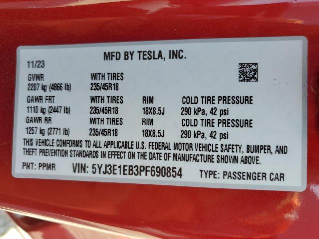 Photo 11 VIN: 5YJ3E1EB3PF690854 - TESLA MODEL 3 