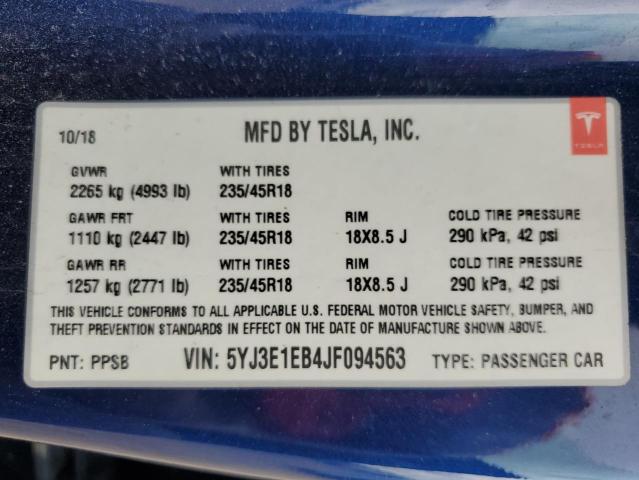 Photo 12 VIN: 5YJ3E1EB4JF094563 - TESLA MODEL 3 