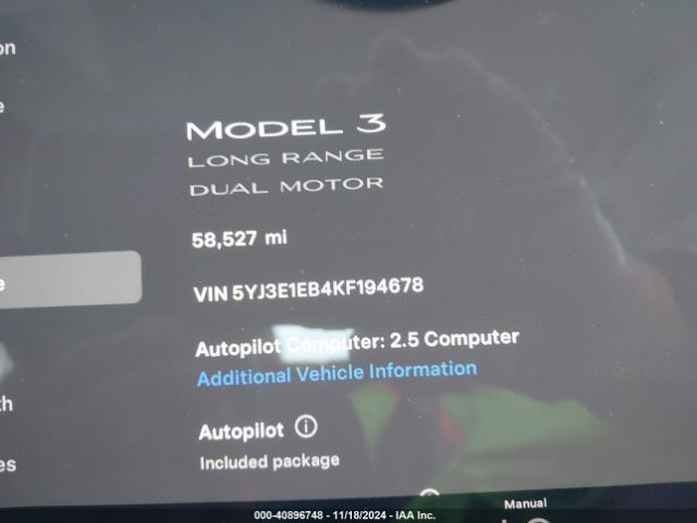 Photo 6 VIN: 5YJ3E1EB4KF194678 - TESLA MODEL 3 