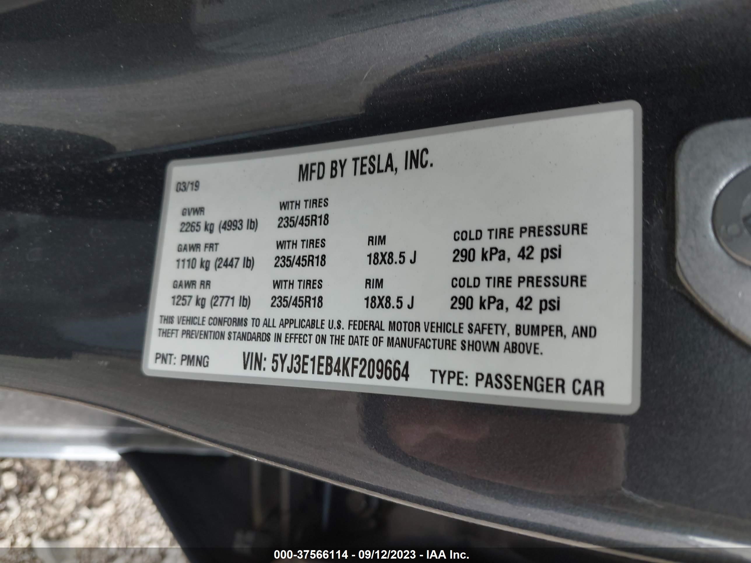 Photo 8 VIN: 5YJ3E1EB4KF209664 - TESLA MODEL 3 