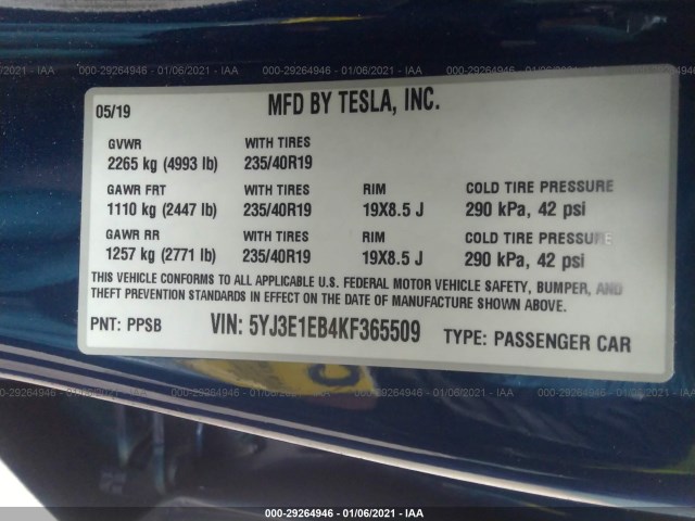 Photo 8 VIN: 5YJ3E1EB4KF365509 - TESLA MODEL 3 