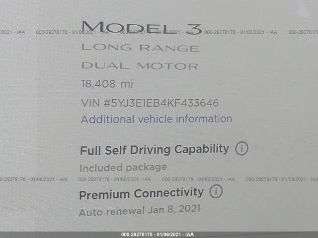 Photo 6 VIN: 5YJ3E1EB4KF433646 - TESLA MODEL 3 