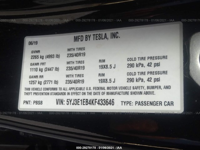 Photo 8 VIN: 5YJ3E1EB4KF433646 - TESLA MODEL 3 