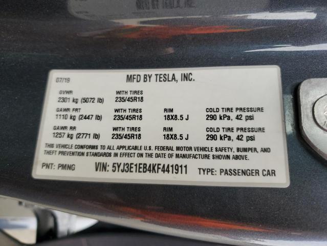 Photo 11 VIN: 5YJ3E1EB4KF441911 - TESLA MODEL 3 