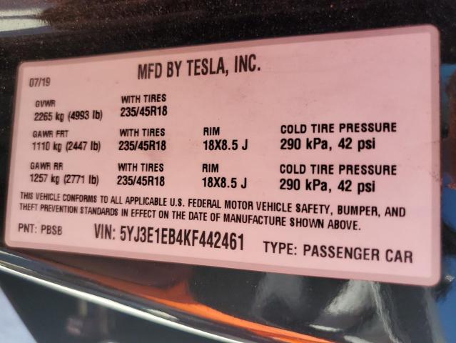 Photo 11 VIN: 5YJ3E1EB4KF442461 - TESLA MODEL 3 