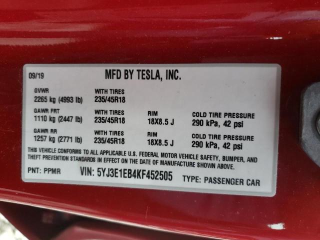 Photo 9 VIN: 5YJ3E1EB4KF452505 - TESLA MODEL 3 