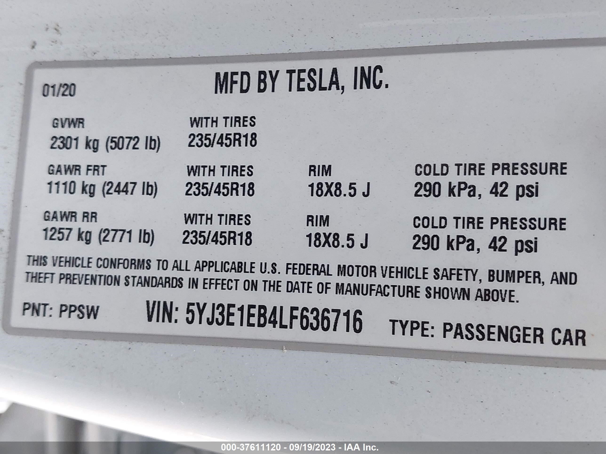 Photo 8 VIN: 5YJ3E1EB4LF636716 - TESLA MODEL 3 