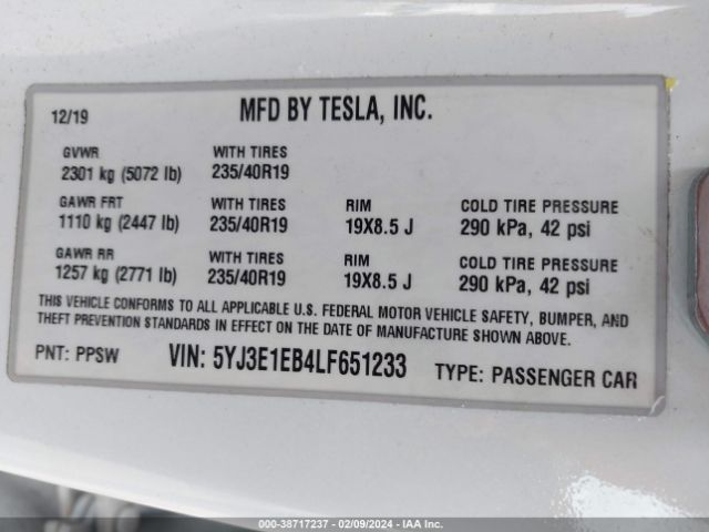 Photo 8 VIN: 5YJ3E1EB4LF651233 - TESLA MODEL 3 