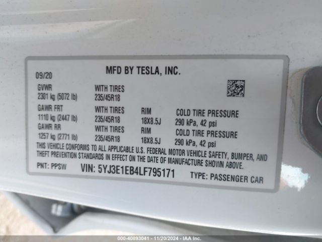 Photo 8 VIN: 5YJ3E1EB4LF795171 - TESLA MODEL 3 