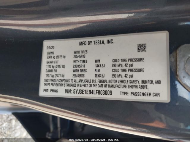 Photo 8 VIN: 5YJ3E1EB4LF803009 - TESLA MODEL 3 