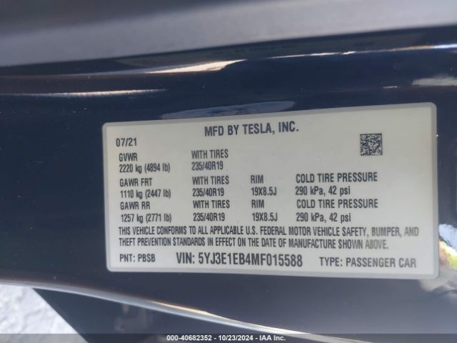 Photo 8 VIN: 5YJ3E1EB4MF015588 - TESLA MODEL 3 