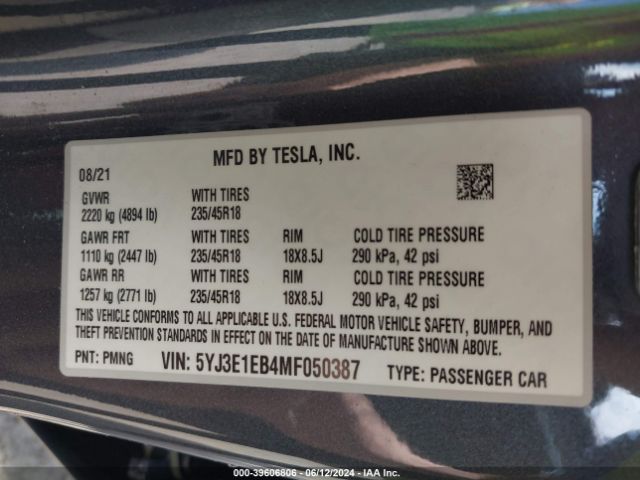 Photo 8 VIN: 5YJ3E1EB4MF050387 - TESLA MODEL 3 