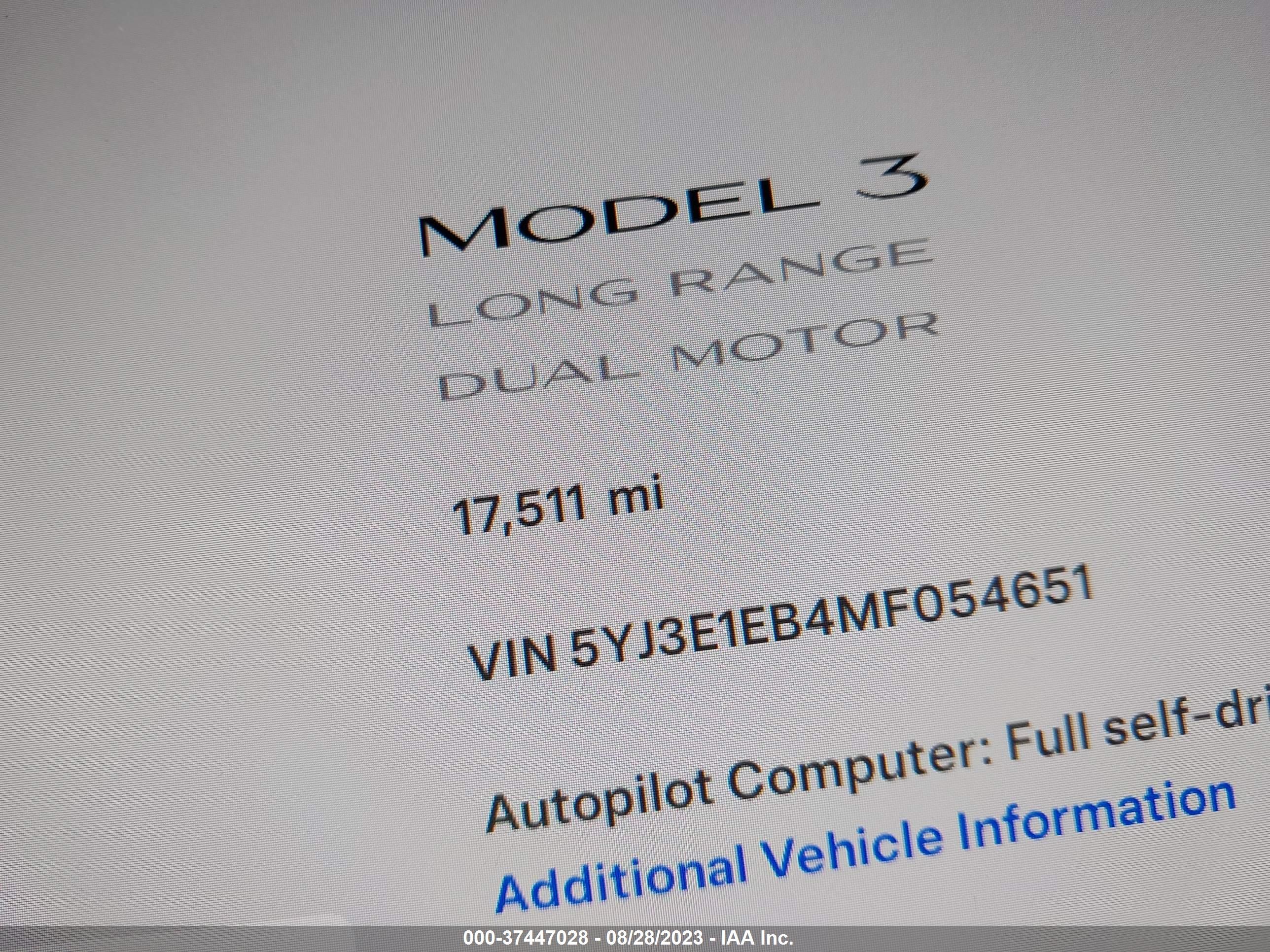 Photo 13 VIN: 5YJ3E1EB4MF054651 - TESLA MODEL 3 