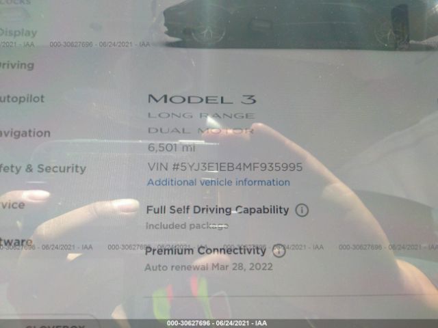 Photo 6 VIN: 5YJ3E1EB4MF935995 - TESLA MODEL 3 