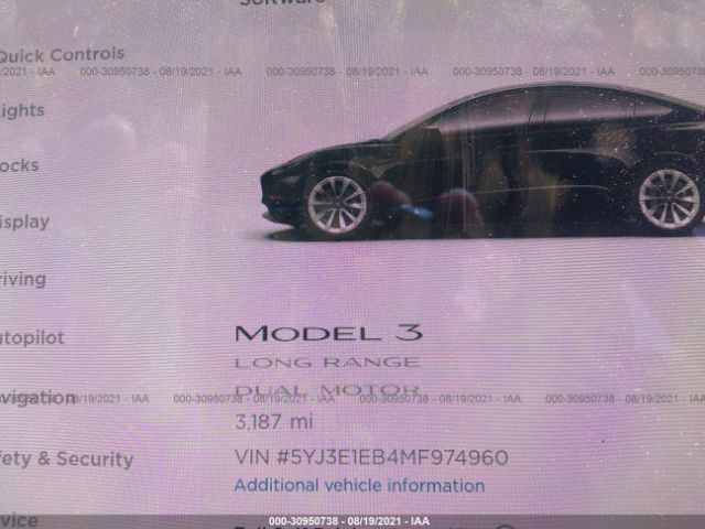 Photo 6 VIN: 5YJ3E1EB4MF974960 - TESLA MODEL 3 