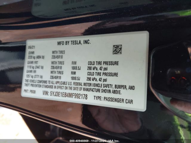 Photo 8 VIN: 5YJ3E1EB4MF992178 - TESLA MODEL 3 