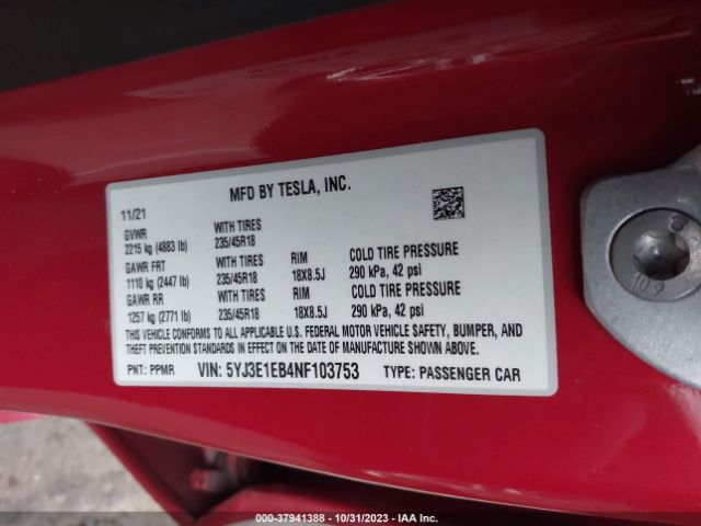 Photo 8 VIN: 5YJ3E1EB4NF103753 - TESLA MODEL 3 