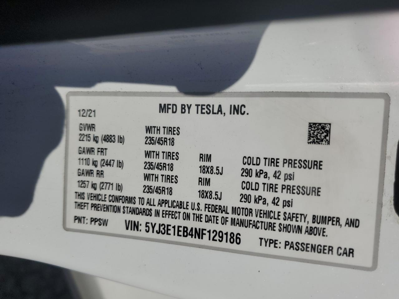 Photo 11 VIN: 5YJ3E1EB4NF129186 - TESLA MODEL 3 