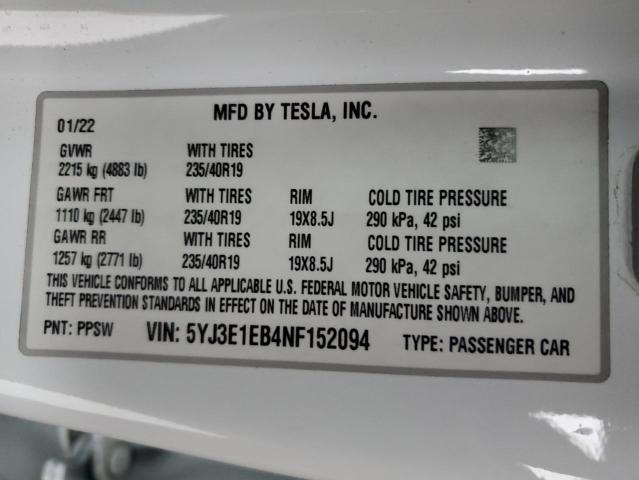 Photo 11 VIN: 5YJ3E1EB4NF152094 - TESLA MODEL 3 