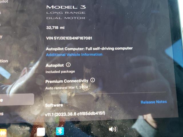 Photo 8 VIN: 5YJ3E1EB4NF167081 - TESLA MODEL 3 