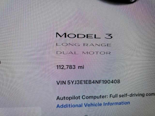 Photo 8 VIN: 5YJ3E1EB4NF190408 - TESLA MODEL 3 