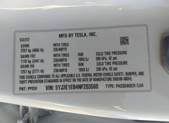 Photo 8 VIN: 5YJ3E1EB4NF203500 - TESLA MODEL 3 